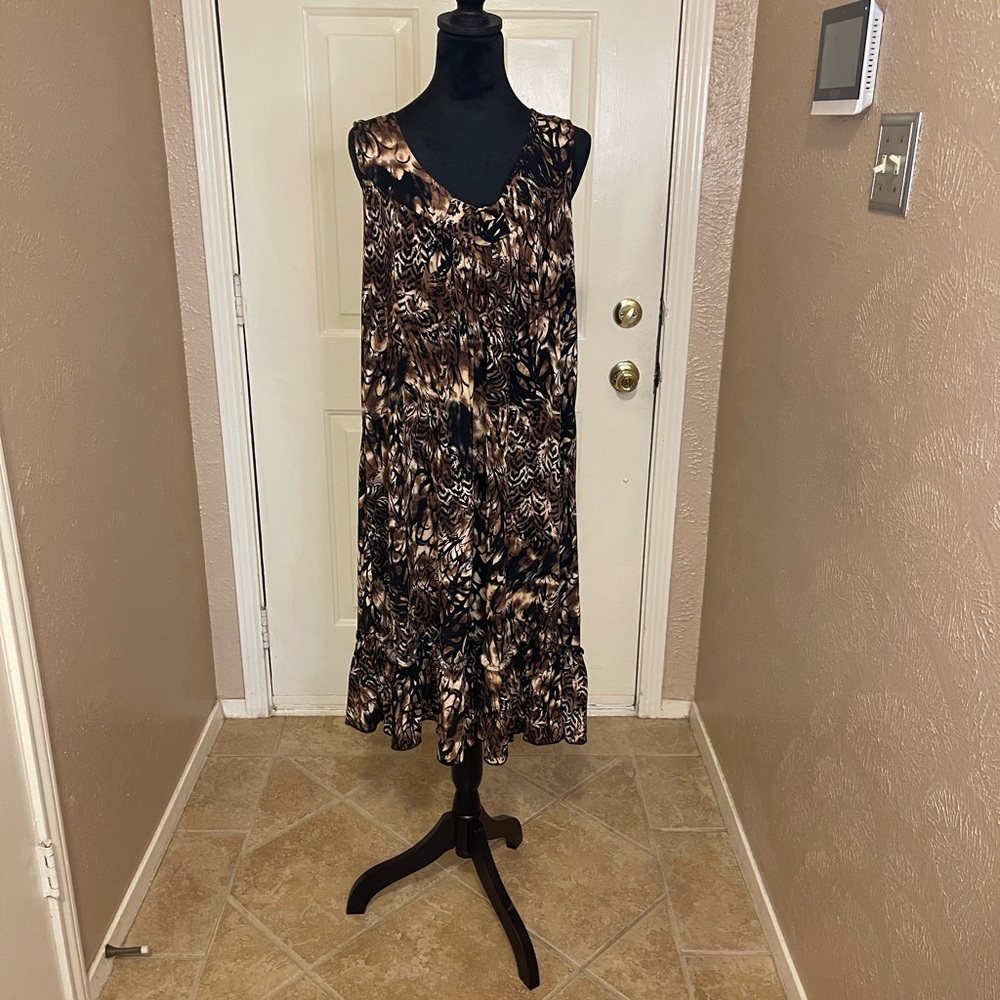 Chic Brown Patterned Midi Dress